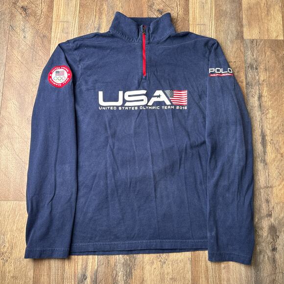 Polo Ralph Lauren USA Olympic Jacket Men's Small Blue 1/4 Zip Athletic 5993 - Picture 1 of 13